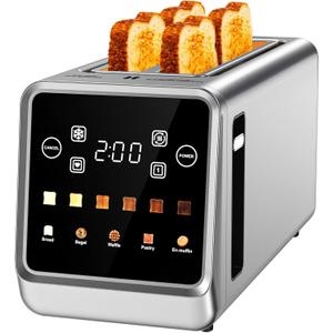 4-Slice Smart Toaster, 1.5" Extra-Wide Slots for Bagels & Artisan Bread, Digital Touchscreen with Memory, 1400W Rapid Heating, Stainless Steel, Defrost/Reheat/Single-Slice