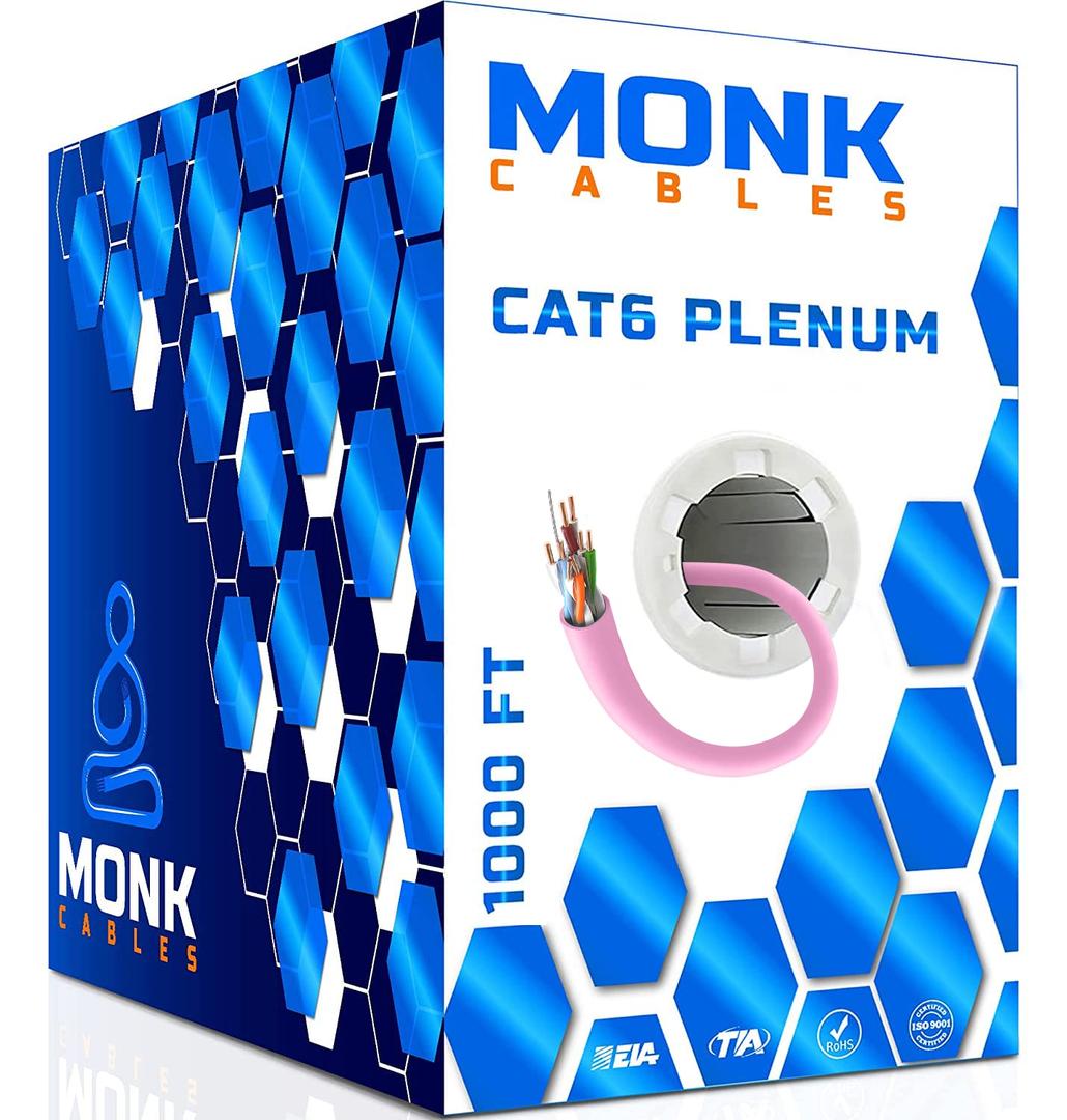 MONK CABLES | CAT6 Plenum Cable 1000ft | UTP, 23AWG, 550MHz | DSX-8000 Certified | Most Certified Cable of The Whole Market (Pink)