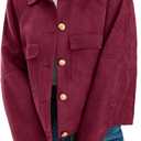 Cicy Bell Womens Faux Suede Leather Jackets Oversized Cropped Casual Lapel Collar Button Down Fall Vintage Shackets (Large, Red)