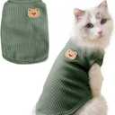 Waffle Knit Cat & Dog T Shirt for Small Dogs, Stretchable Puppy Shirt for Sphynx Cats & Small Breeds, Pet Clothes | Breathable Summer/Winter Apparel for Newborn(Green XLarge)