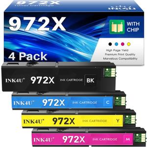 972X Ink Cartridges Compatible Replacement for HP 972X 972A Ink Cartridges to Use with HP Color PageWide Pro 477dw Ink Cartridges 477dn 577dw 452dw 452dn 577z 552dw P55250dw Printer (4 Pack, B/C/M/Y)