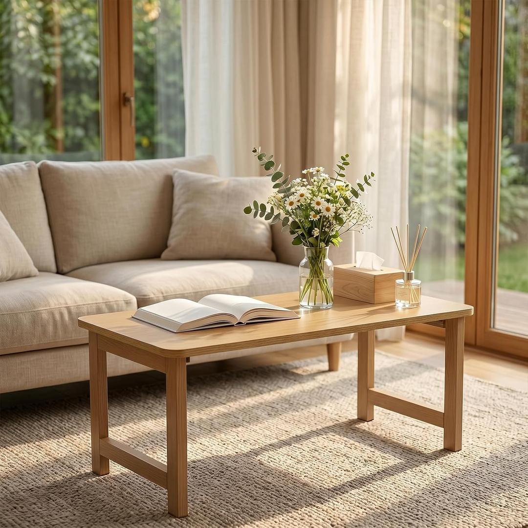 Japanese Folding Coffee Table, Low Floor Desk (32 x 16 x 16", Natural wood), 31.5" x 15.7" x 15.7"