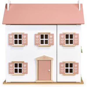 Mentari Toys - Clover Dollhouse - Large Stylish Wooden Dollhouse with 3 Levels, 6 Rooms, Swing-Open Panels and Removable Roof - Encourages Imaginative Play, Storytelling and Skill Development - Age 3+