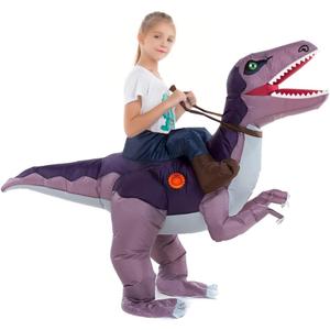 HSCTEK Child Inflatable Ride on Dinosaur Costume, T-rex, Velociraptor, Triceratops, Dilophosaurus, Pteranodon, Carnotaurus (Large)