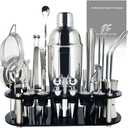 Cocktail Shaker Set, 24oz Cocktail Shaker 21-Piece Stainless Steel Bar Tools Bartending Kit with Black Acrylic Stand Cocktail Recipes Booklet for Drink Mixing, Home, Bar, Party (Stainless Steel)