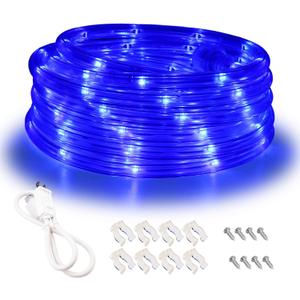 Blue LED Lights, 16ft Rope Lights, Connectable and Flexible Blue Strip Lighting, High Brightness 3528 LEDs with Clear PVC Jacket, Waterproof Weatherproof for Indoor Outdoor Use
