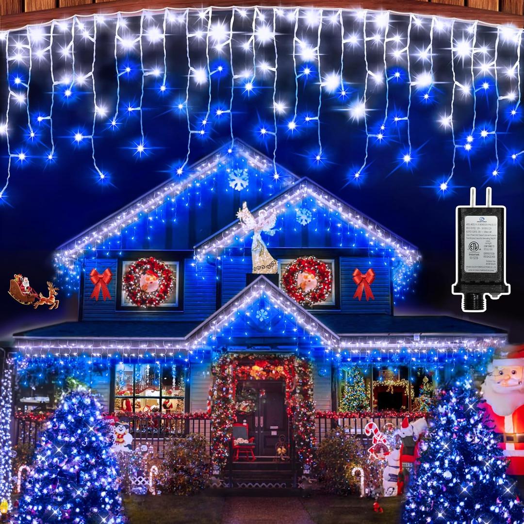 670 LED 66FT Christmas Lights with 148 Drops, 12 Modes Dimmable CoolWhite & Blue Outdoor Hanging Lights with Timer Memory, Waterproof Curtain Lights for Bedroom, Yard Indoor, Window Roof, Fence, Wedding