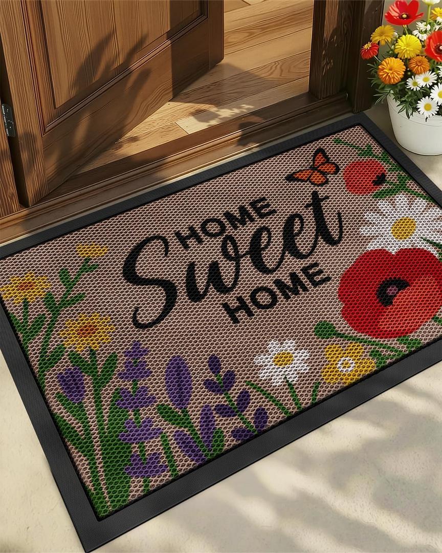 Color&Geometry Outdoor Door Mat, Resilient & Flexible Non-Slip Door Mat 32"x48", Dirt Trapping Waterproof Doormat, Welcome Mat for Porch, Patio & Entryway, Blossom Beige