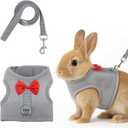 Bunny Harness and Leash Set, Escape Proof Rabbit Harness,Soft Breathable Mesh Rabbit Harnes with Bow and Metal Buckles for Rabbits, Kittens, Ferrets, Guinea Pigs,Pet Walking Gear