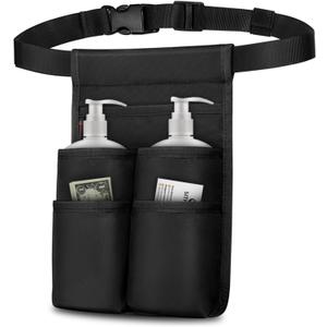 SITHON Massage Bottle Bag, Professional Massage Therapist Holster for 2 Bottles, Lotion Oil Waist Holder Organizer with Adjustable Belt, Multiple Pockets (Bag Only) (Black)