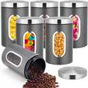 Zopeal 6 Pack Graphite Canisters Sets for Kitchen 50oz Stainless Steel Kitchen Canisters with Transparent Windows Flour Sugar Container Metal Jar Countertop Set for Coffee Tea Decorative