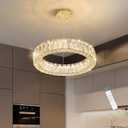 HAIXIANG Modern Crystal Chandelier Dimmable LED 16 Inch Ring Pendant Lights Adjustable Glam Chandeliers Lighting Fixtures for Dining Room Living Room Bedroom Gold Light