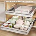 2 Pack Pull Out Cabinet Organizer With Raising Pad for Framed Cabinets,Expandable Width (13"-21") and Depth (17"-24"),3 Slide Rails Slide Out Drawers with Handle,No-Drill Roll Out Shelf,White