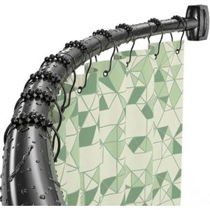 Curved Shower Curtain Rod Adjustable 33-78 Inches Matte Black All Stainless Steel Curved Shower RodShower Curtain Rod for Extra Shower Space for Bathroom, Bathtub, Stall, No Rust, Need to Drill