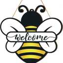 Shellwei Bee Door Sign 12 Inch Wooden Welcome Hanging Decor Bee Theme Decoration Wooden Hanger for Home Bathroom Indoor Outdoor Home Porch Holiday Hanging Decor
