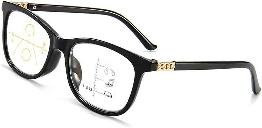 Progressive Multifocus Reading Glasses for Men & Women, No Line Multifocal Readers Blue Light Blocking Reading Glasses, 100% UV Protection, Improved Sight, Black 3.0X