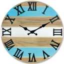 Blue Office Wall Clock Wood Solid Extra Large Wall Clocks Battery Operated 24 Inch Rustic Wall Clock Silent Non Ticking