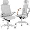 GABRYLLY Ergonomic Office Chair, High Back Home Desk Chair with Headrest, Flip-Up Arms, 90-120 Tilt Lock and Wide Cushion, 300LBS Mesh Chairs for Man Woman, White Task Chair(Grey,GY01WG)