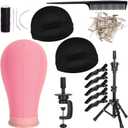 Mannequin Canvas Head, Professional Mannequin Canvas Head with Stand for Making Display, Cork Canvas Block Head with Adjustable Wig Head Stand for Hair Styling Practice Display (22 INCH, Pink)