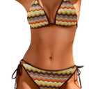 Zuvebamyo Women's Two Piece Triangle String Bikini Sets Boho Zigzag Cheeky Swimsuits Ring Bathing Suit (Coffee), S
