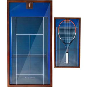 Wooden Tennis Racket Display Frame with Australian Open Background | Walnut Base & Copper Hooks, Showcase Your Racket in Style, with Four Famous Stadium Backgrounds, for Living Room, Bedroom
