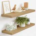 Vivelove 24 Inch Floating Shelves for Wall, 24x9 Display Shelves for Bathroom Living Room Kitchen Bedroom Office Farmhouse Home Decor - Set of 2, Oak