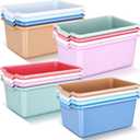 Dandat 16 Pcs Plastic Book Bins for Classroom Library Cubby Bins Scoop Front Stackable Toy Storage Tubs Containers for School Office Home Nursery Playroom Organization(Pastel Color)