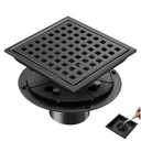 Ceruleanix 6 Inch Square Shower Floor Drain, Matte Black SUS304 Steel, Removable Hair Catcher Grate with ABS Flange, High Flow Anti-Clog & Odor Prevention, Includes Cleaning Tweezer