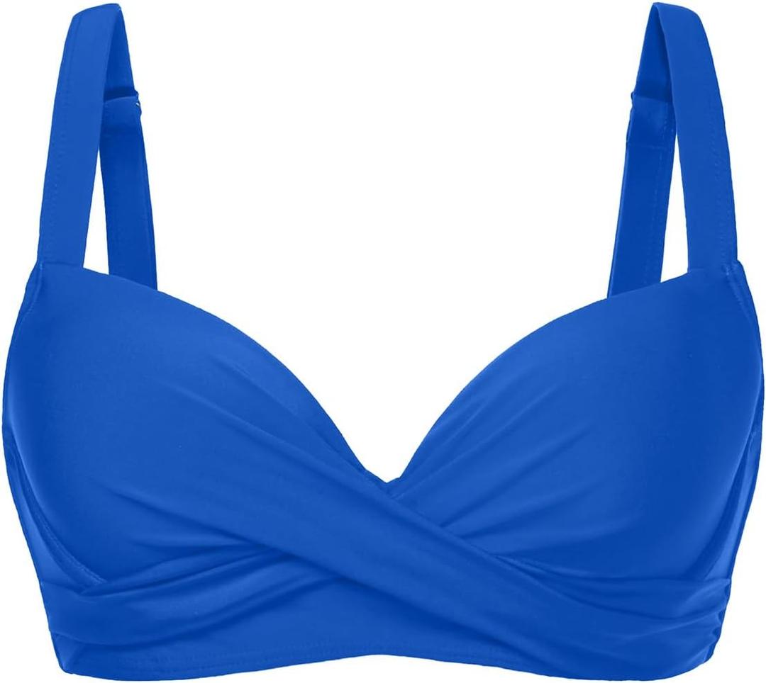 Aqua Eve Women Underwire Bikini Top - Push Up Swimsuit Top Bra Padded Bathing Suit 2025 Twist Front Swimwear (Large, Blue)