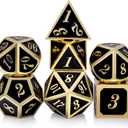 DNDND Metal Dice Set D&D, 7 die Metallic Polyhedral Dice Set with Gift Metal Box and Gold Number for DND Dungeons and Dragons Role Playing Games (Black and Gold)