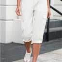 LookbookStore Capri Pants for Women High Waisted Cargo Casual Elastic Waist Rolled Hem Summer Capris Pants with Pockets (White, XXL)
