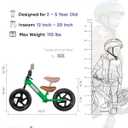 KRIDDO Toddler Balance Bike 2 Year Old, Age 18 Months to 5 Years Old, 12 Inch Push Bicycle with Customize Plate (3 Sets of Stickers Included), Gift Bike for 2-3 Boys Girls, Green