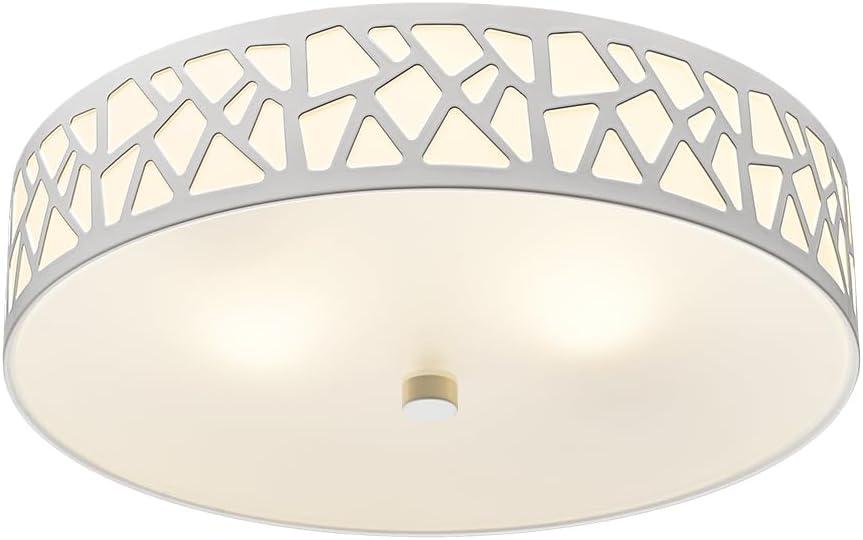 2-Light Flush Mount Ceiling Light, 12 inch Modern Ceiling Light Fixture with White Metal and Frosted Glass Shade for Hallway, Kitchen, Bedroom