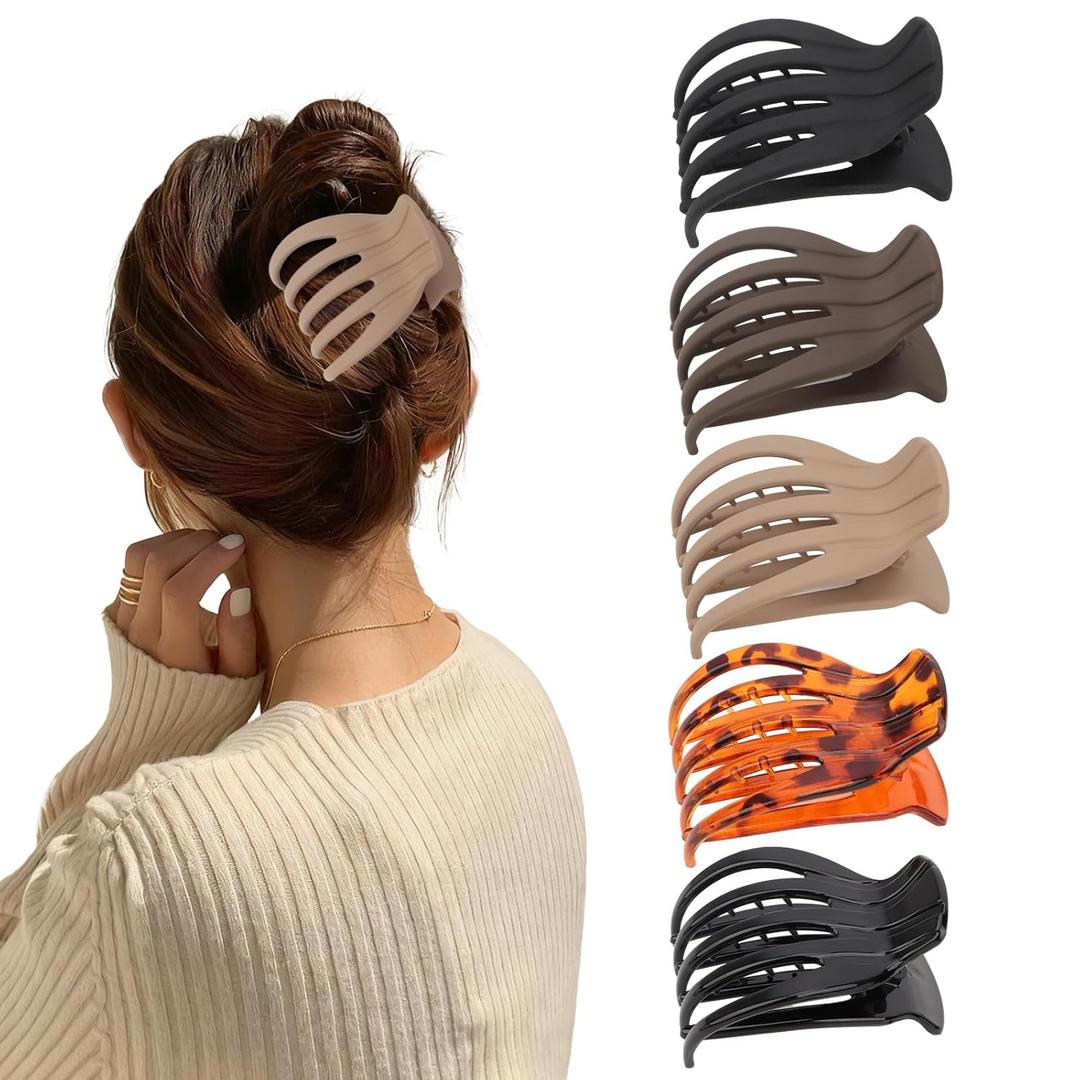5 Pack Flat Hair Clips for Women, Large Non-Slip Claw Clips for Thick & Thin Hair, Lay Flat French Hair Accessories for Daily & Work