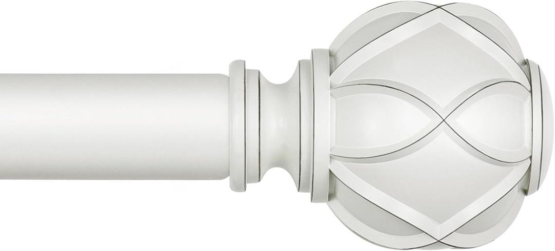 KAMANINA Curtain Rods for Windows 48 to 84 Inch, White Single Heavy Duty Curtain Rod Adjustable, 7/8 Inch Decorative Drapery Rod 32 to 86 Inch(2.6-7.1Ft), Netted Texture End