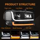 LED DRL Headlight, Headlights Assembly Kit Compatible with 1999-2007 GMC Sierra/1999-2006 Yukon Replacement Headlamp Black Housing Clear Reflector