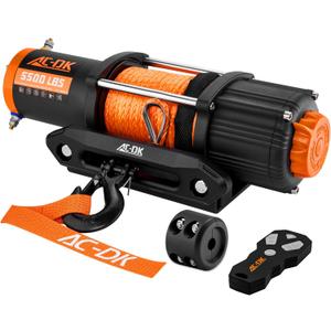 AC-DK 5500 lb ATV/UTV Winch Synthetic Rope Kits, 12V Winch with Wireless Remote for Off Road Trailer Boat RV Towing Winches, Waterproof Winch with Mounting Plate and Wired Remote