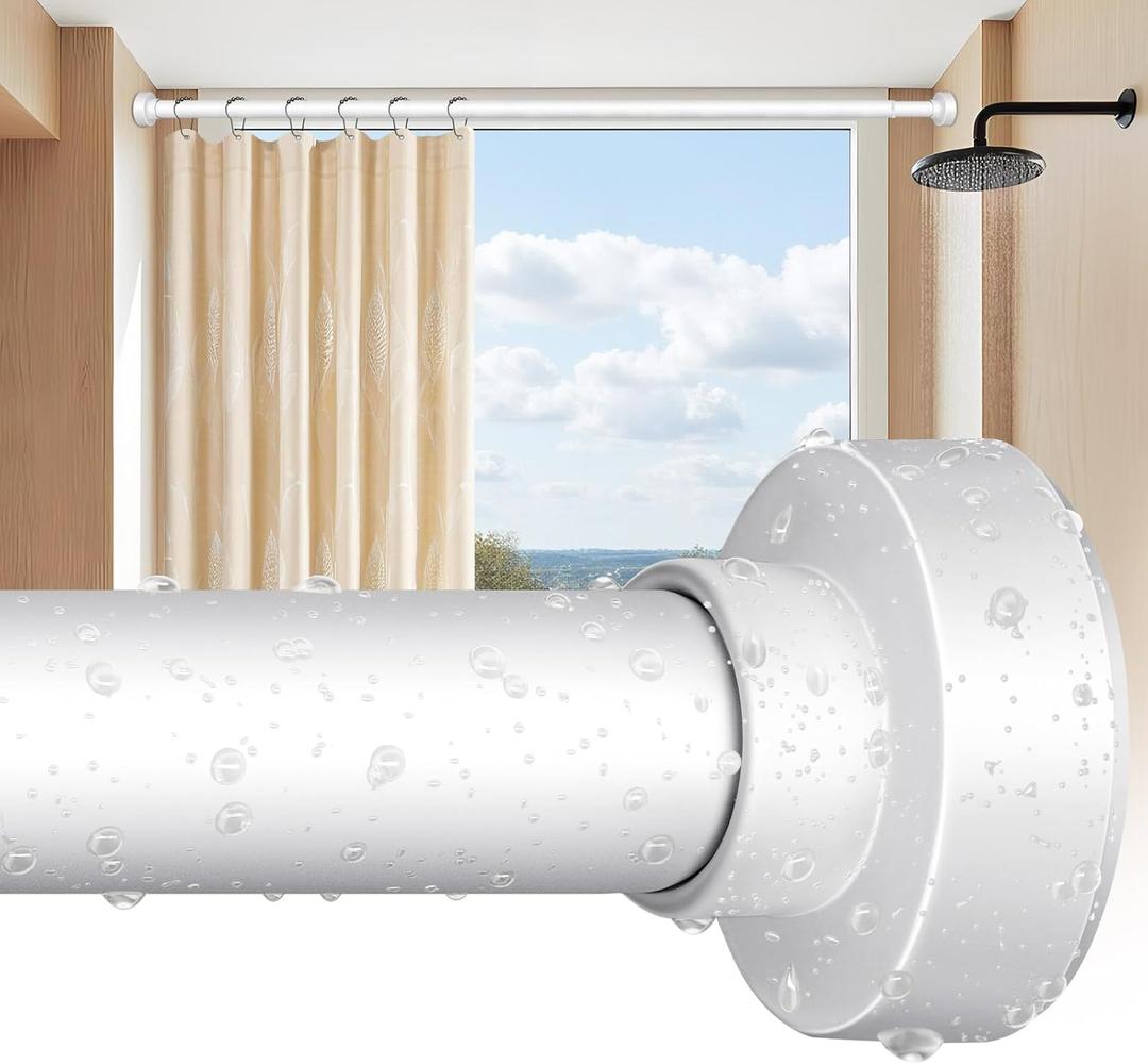 YNL Tension Shower Curtain Rod 34 to 120 In(2.8310Ft), Long Tension Curtain Rod with 2Pcs Holders, No Drilling for Large Window, Bathroom, Patio, White