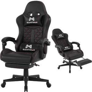 Gaming Chair, 400 lbs Adult Chair, High Back Computer Chair with Footrest and Linked Armrests, Office Video Game Chair with Lumbar Support (Black)
