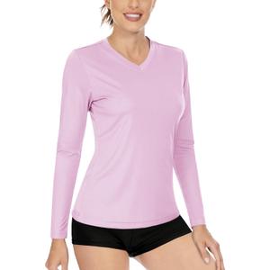 Boladeci Women's Swim Shirts Long Sleeve V Neck T Shirts UPF 50+ Sun Protection Quick Dry Rash Guard (Pink, XXL)