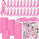 150 Pcs Breast Cancer Awareness Gift Set Include Pink Ribbon Silicone Bracelets Lapel Pins Stickers for Breast Cancer Charity Event Fundraising Activity Women Survivor Campaign Party Supplies