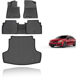 KELCSEECS Floor Mats & Cargo Liner Custom for Kia K5 2021-2026(FWD Only) & Hyundai Sonata 2020-2026(FWD Only) All Weather Protection TPE Floor Liners Front& Rear Row Full Set Accessories Black