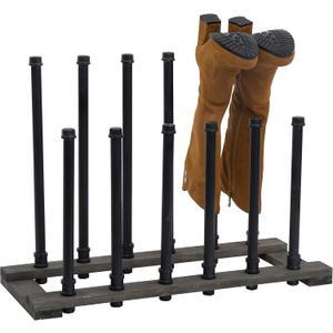 MyGift Natural Brown Wood Entryway Boot Rack Organizer Tall Boots Inverter Holder - Holds up to 6 Pairs