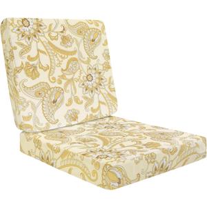 HEBE Outdoor Deep Seat Cushion Set,Waterproof Patio Chair Cushions & Back Cushion for Patio Furniture with Fade Resistant Removable Cover,for Sofa Couch,Floral Beige (Seat 19x19 In + Back 19x16 In)