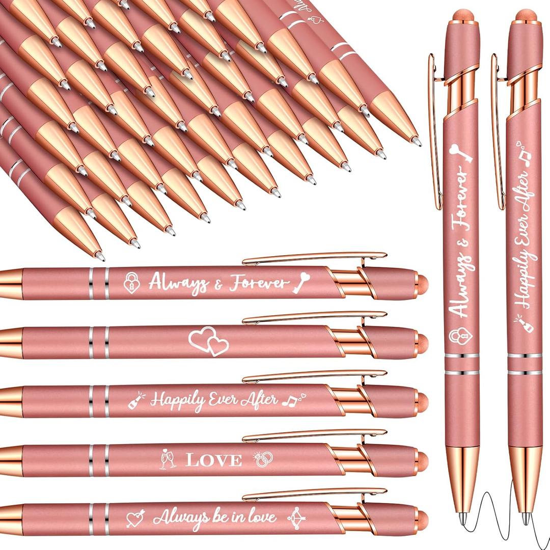 Kisston 36 Pcs Wedding Pens Bulk Bridal Shower Pens Favors Bachelorette 6 Styles Retractable Ballpoint Wedding Favors Supplies for Guest Game Office(Rose Gold)