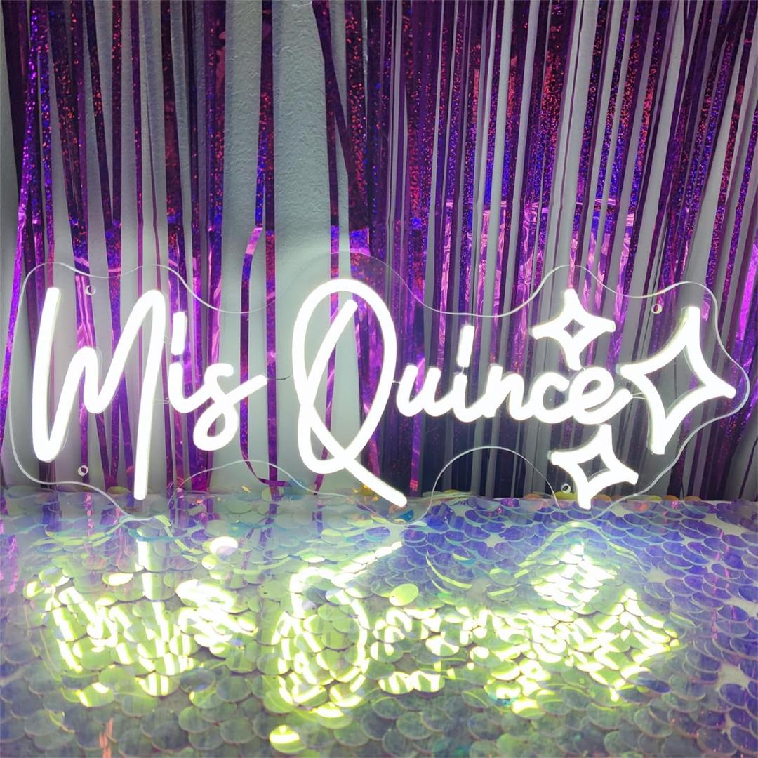 Mis Quince Neon Sign for Wall Decor,Happy Birthday Neon Signs for Bedroom Wall with Dimmable Switch for Any Age Children's Room, Bar, Party, Christmas, Wedding Decoration,50 * 18.7cm (White)