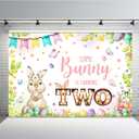 MEHOFOND Some Bunny is Turning Two Birthday Backdrop Spring Easter Themed 2nd Birthday Party Supplies for Girls Photography Banner Background for Cake Table 7x5ft