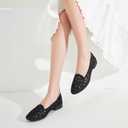 BABUDOG Womens Flats,Black and White Dress Flats with Flower Eyelets,Breathable Ballet Flats