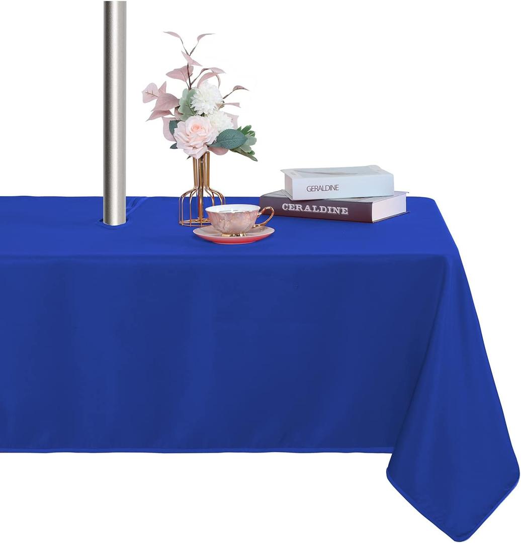 Fitable Table Cover Outdoor and Indoor Tablecloth - Washable Waterproof Wrinkle Free Table Cloth with Zipper and Umbrella Hole for Spring/Summer/Party/Picnic/BBQS/Patio Blue 60x84 inch