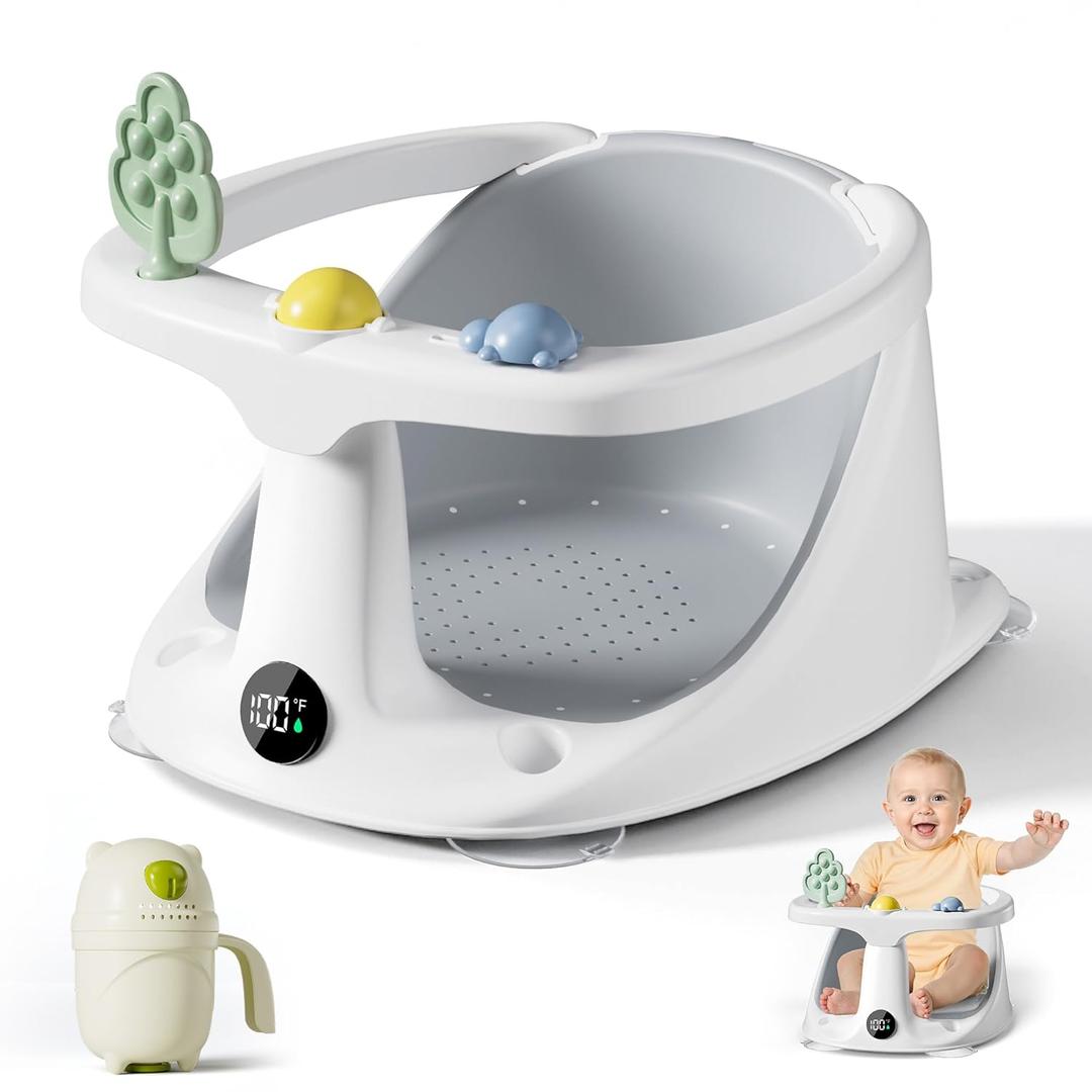 Baby Bath Seat for Babies 6 Months & Up - Bathtub Seats for Babies Sitting Up with Rinse Cup, Non-Slip, Comfortable, Infant Bath Essentials, Gray (Grey)